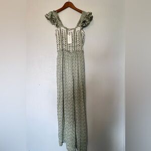 Sim & Sam Crinkly Green Boho Print Jumpsuit